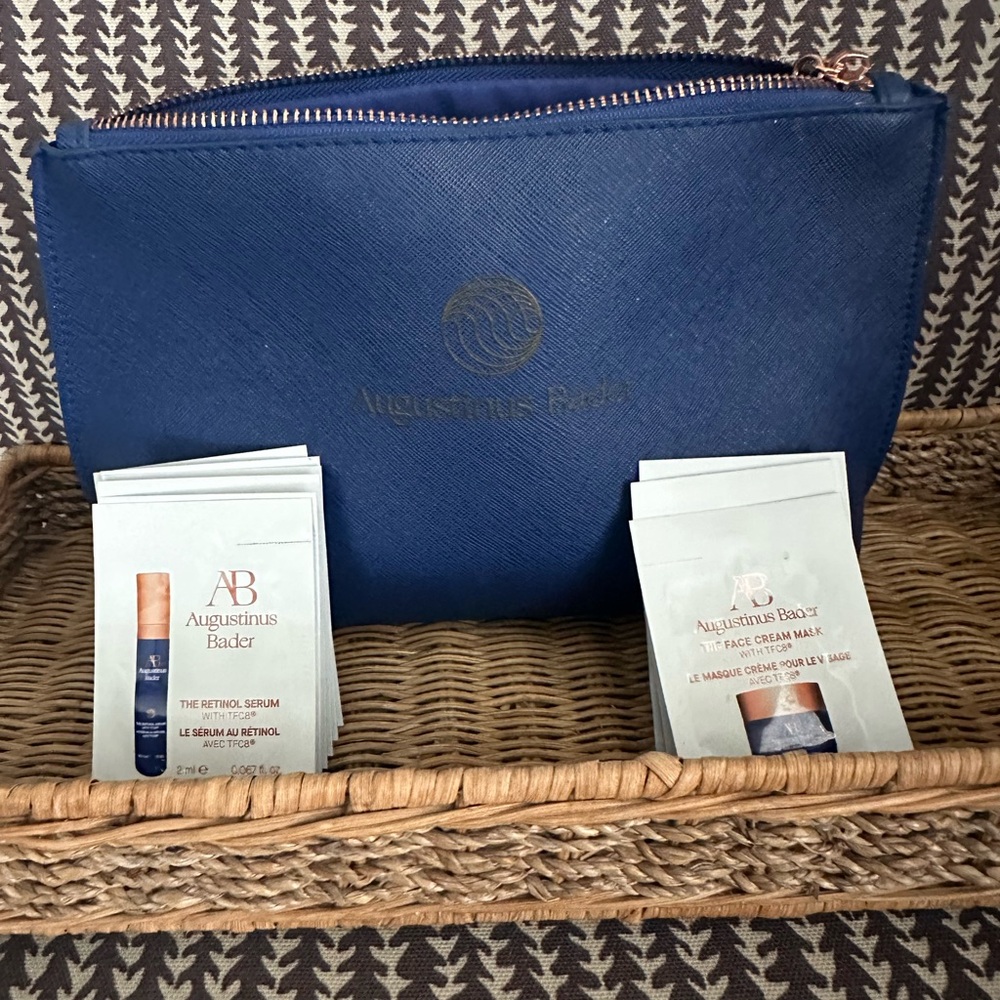Augustinus Bader skincare samples and make up bag